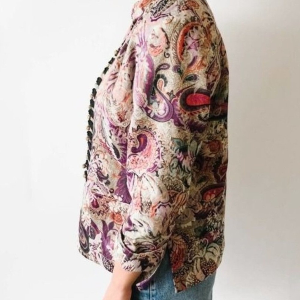 Joni B. Womens Paisley Tapestry Military Style Open Front‎ Jacket Purple Gold M - Picture 7 of 7